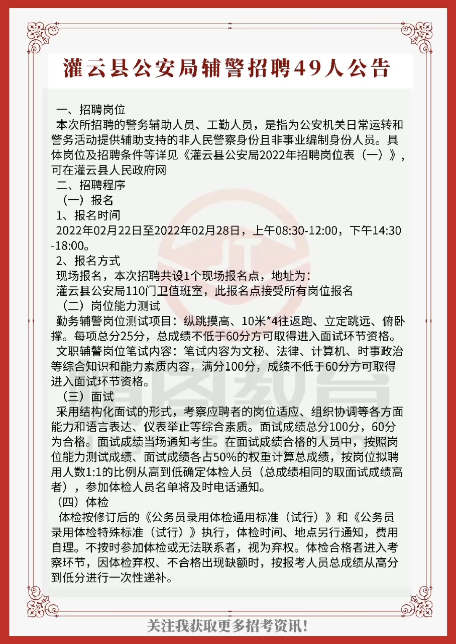 连云区公安局最新招聘启事概览